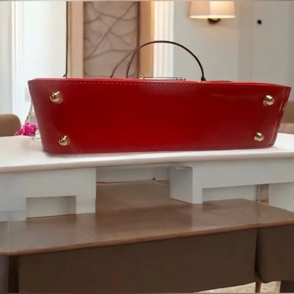 Pratesi Firenze Red Patent Leather Satchel Bag Purse Made In Italy New - Picture 4 of 9